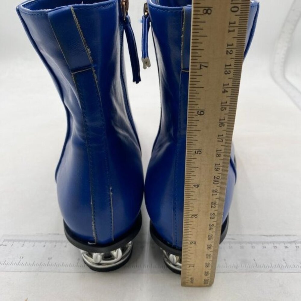YDN Women Square Closed Toe Ankle Boots Chunky Block Low Heels Short Boot Blue - Picture 5 of 8